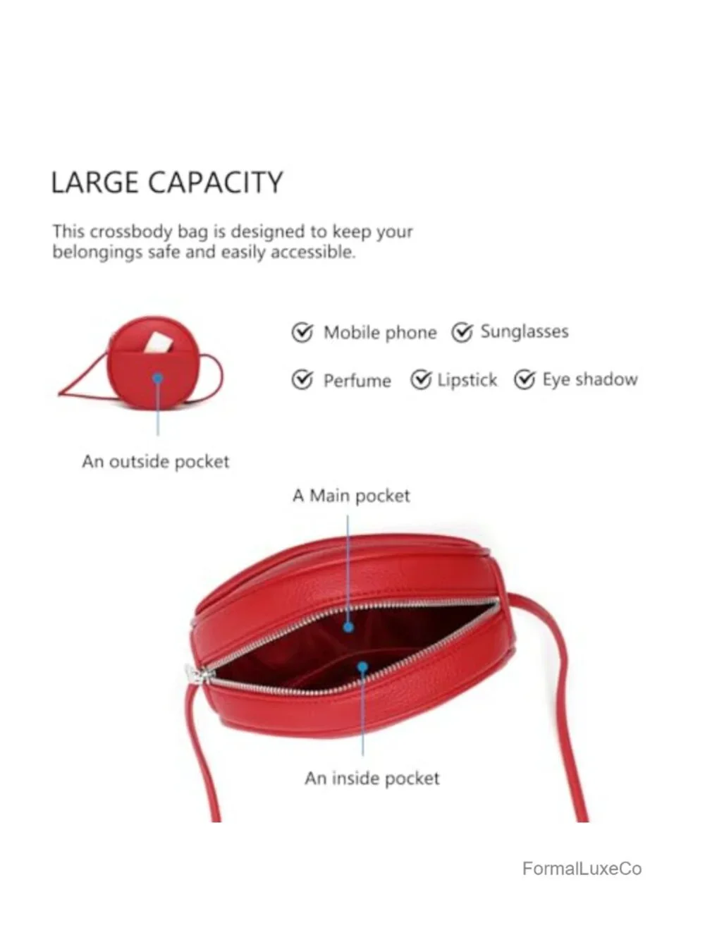 PU Leather Round Crossbody Bag with Adjustable Strap